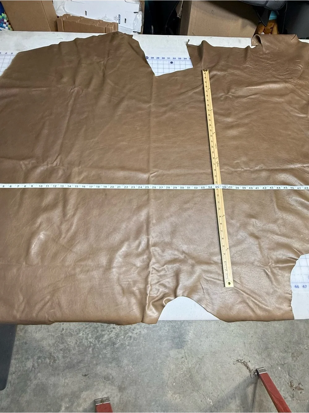Upholstery Leather Hide Remnant Taupe Brown Color Over 12sf 1.4mm 3-4oz